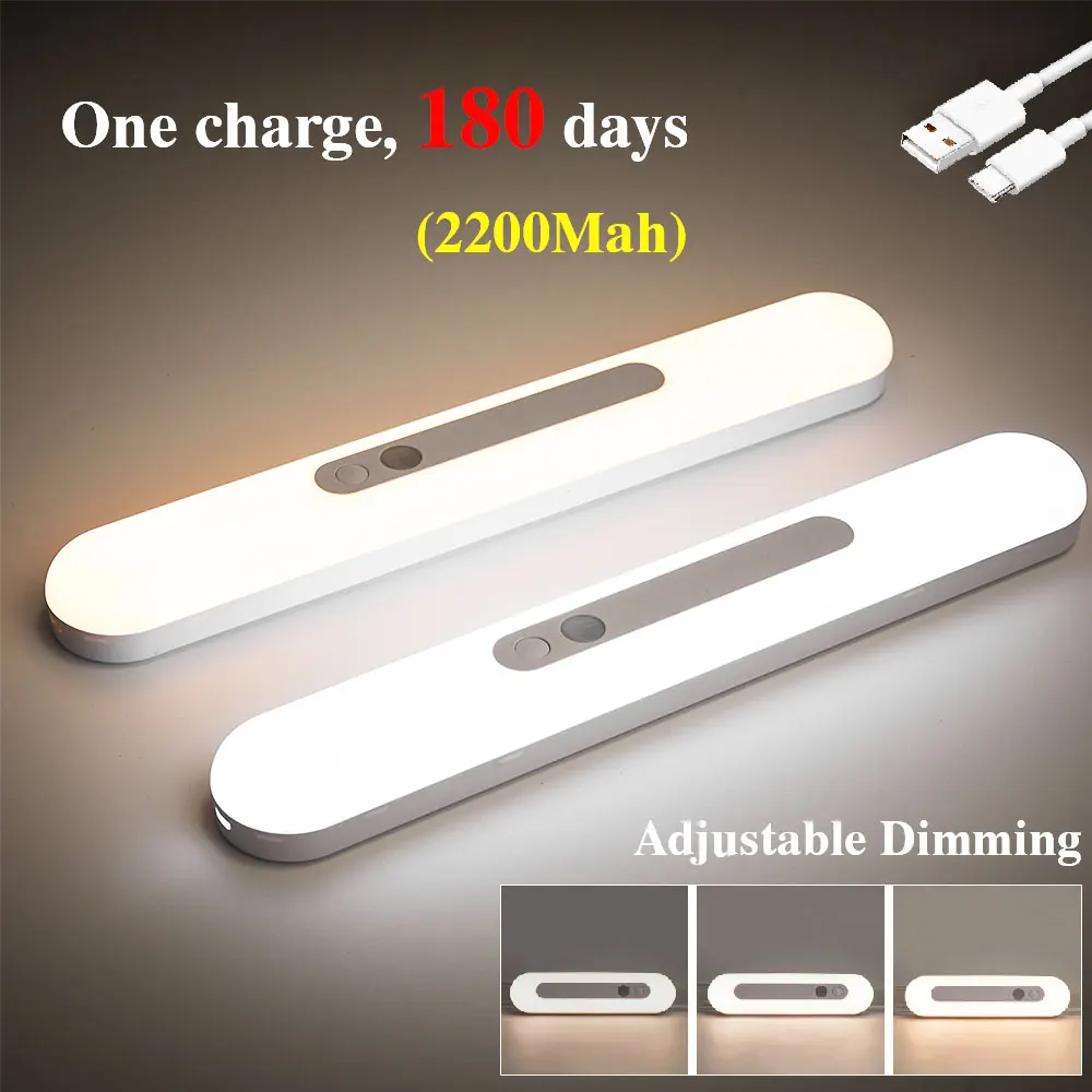 ไฟกลางคืน LED แบบชาร์จไฟได้ไฟเหนี่ยวนําร่างกายมนุษย์ USB Stepless Dimming อ่านป้องกันดวงตาตู้เสื้อผ้าไฟกลางคืนข้างเตียง