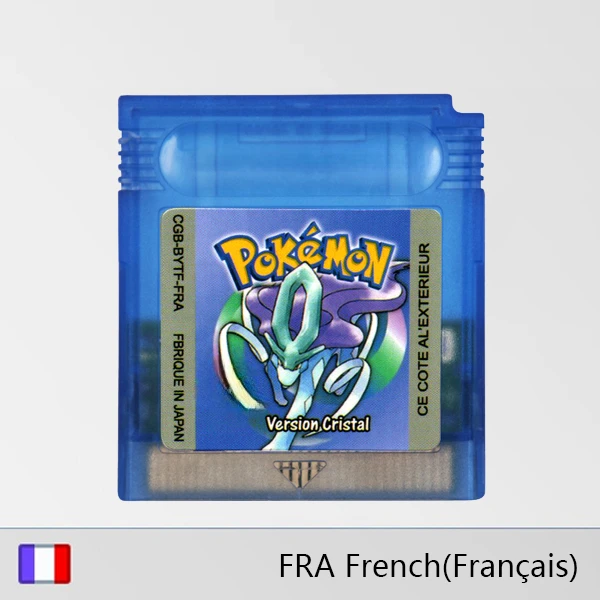 ตลับเกม GBC 16บิตเครื่องเล่นวิดีโอเกมการ์ดโปเกมอนชุดสีแดงเหลืองคริสตัลสีทองเงินฝรั่งเศส