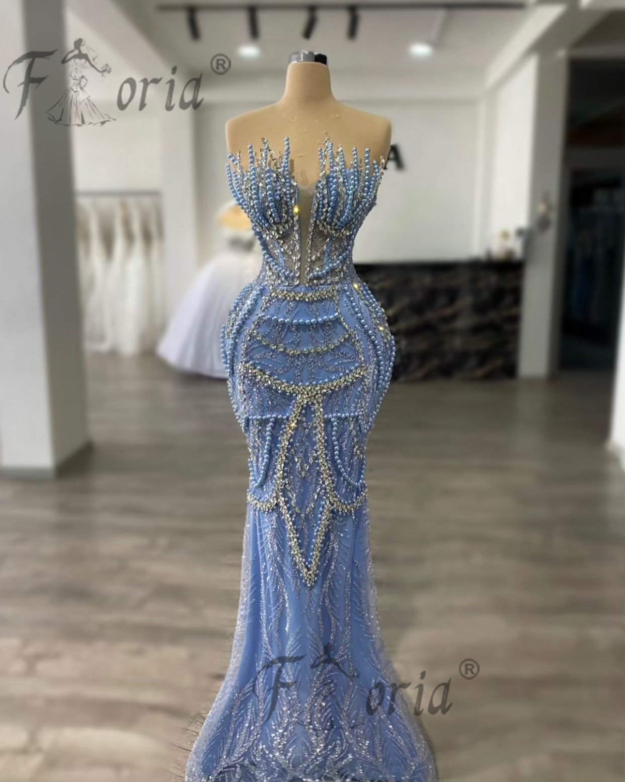Luxury Beaded Crystal Customized Prom Dresses Pearls Strapless Mermaid Wedding Engagement Gown Appliques Couture Evening Gowns