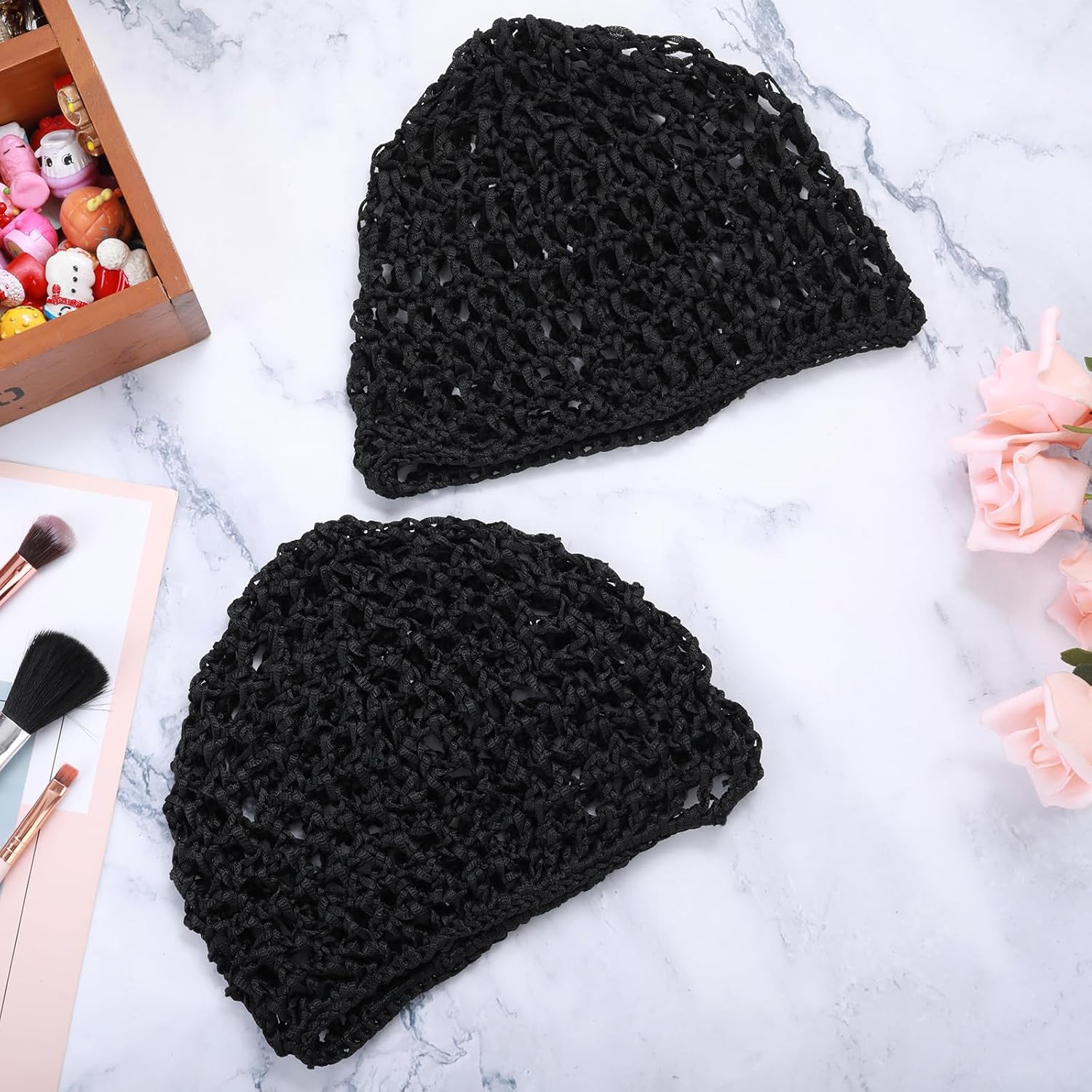 1pc Sleeping Cap For Daily Use Black Mesh Crochet Hair Net Hair Care Cap Minimalist Mesh Cap