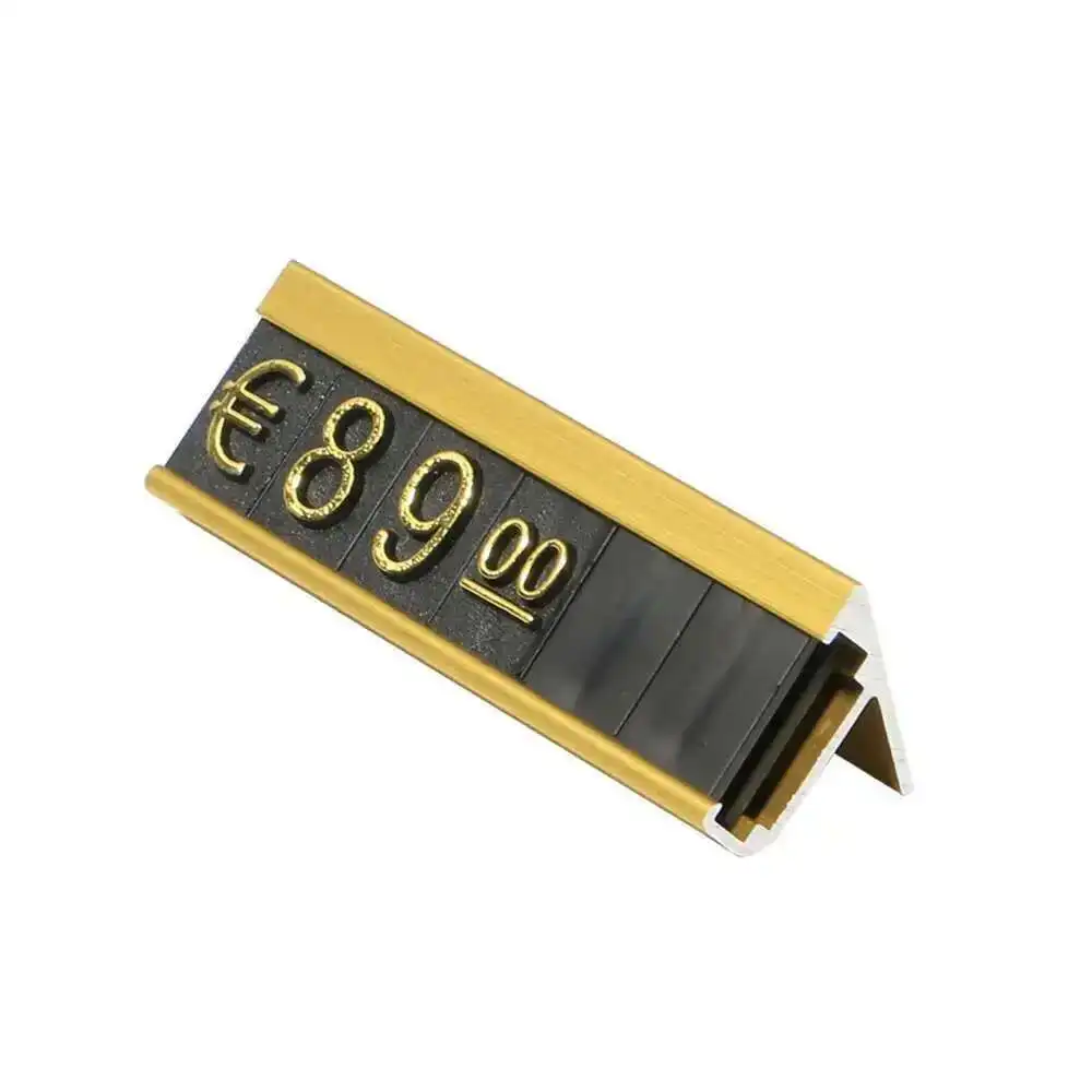19 gruppi di cartellini dei prezzi in metallo color oro, numeri arabi insieme