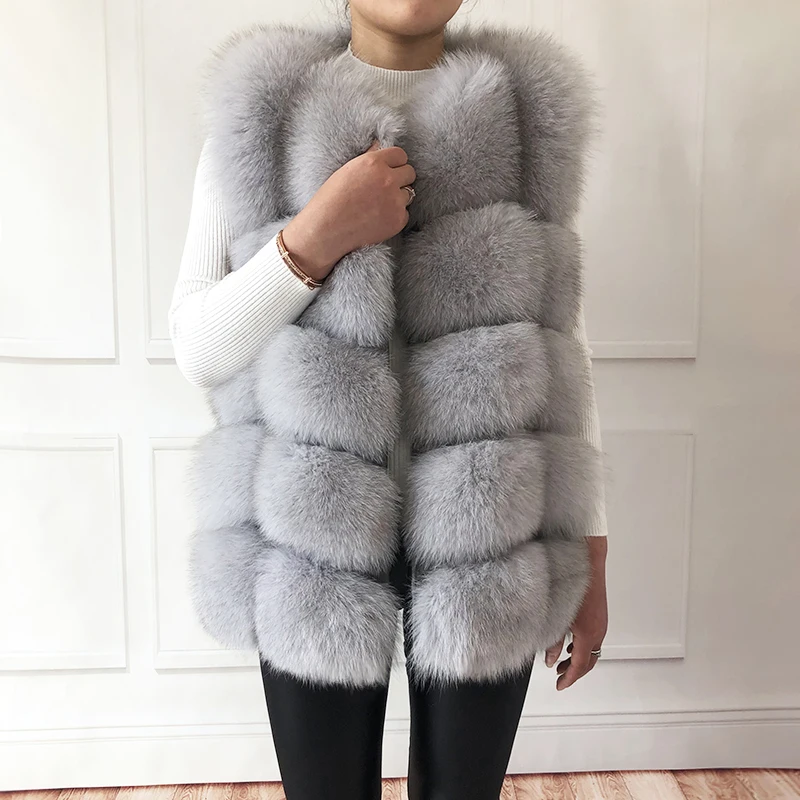Damen hochwertige Echt fuchs Pelz Weste Natur Echtpelz Mode Pelz Mantel Jacke Weste Echt leder Mantel