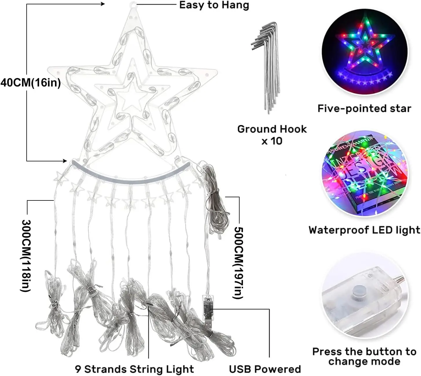 304LED Smart Christmas Tree String Light with Star Topper 3M APP Control Fairy String Lights Navidad Garland Outdoor Decor