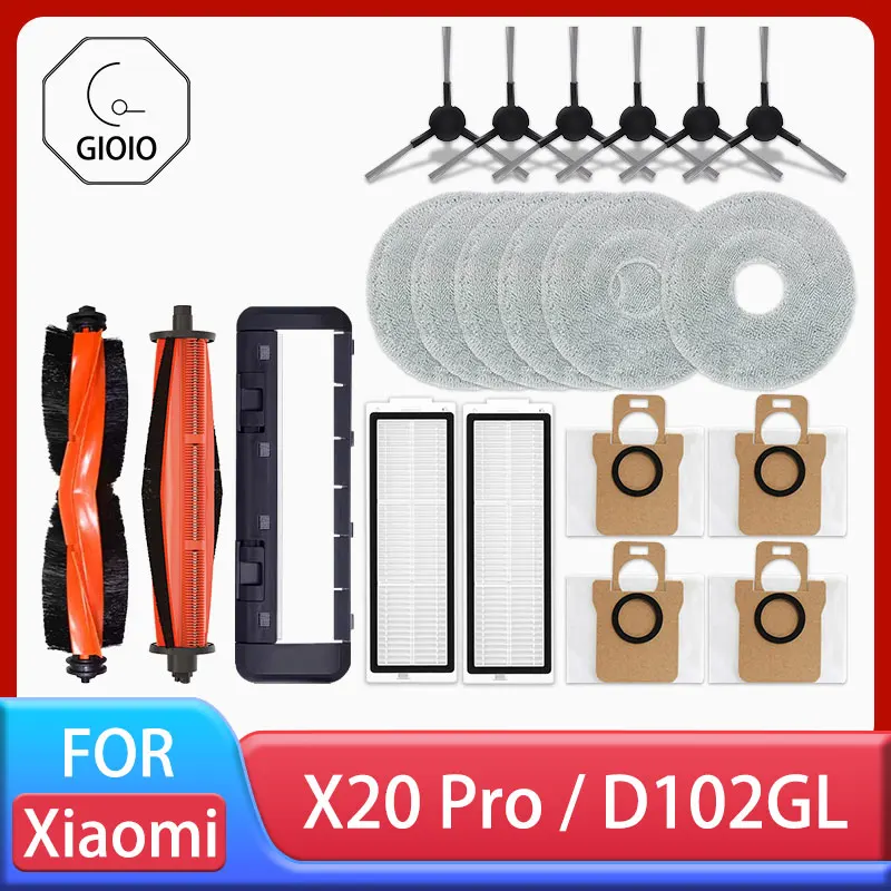 Para xiaomi robô vácuo x20 pro/d102gl peças acessórios escova lateral principal filtro hepa mop pano saco de pó substituição