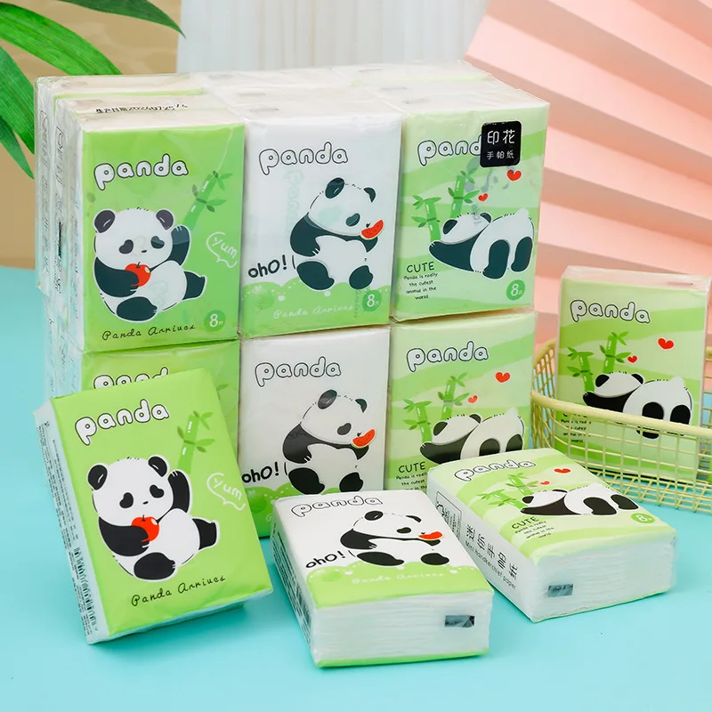 Fashion Panda Small Packet Tissue Facial Tissue Portable Printed Tissue Paper 9 Packs 1 Sheet With 3 Layers Virgin Wood Pulp
