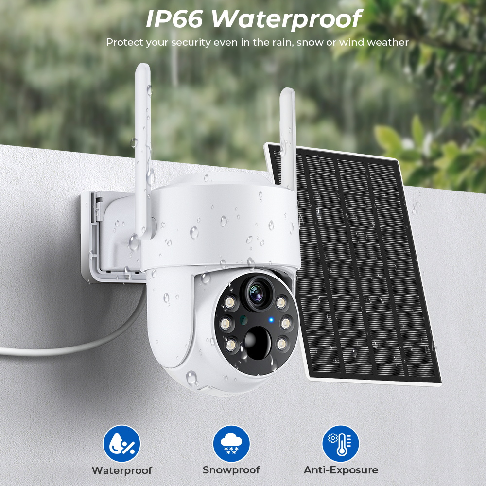 Caméra WiFi PTZ caméra IP solaire sans fil extérieure 4MP HD batterie intégrée caméra de Surveillance vidéo longue durée de veille application iCsee