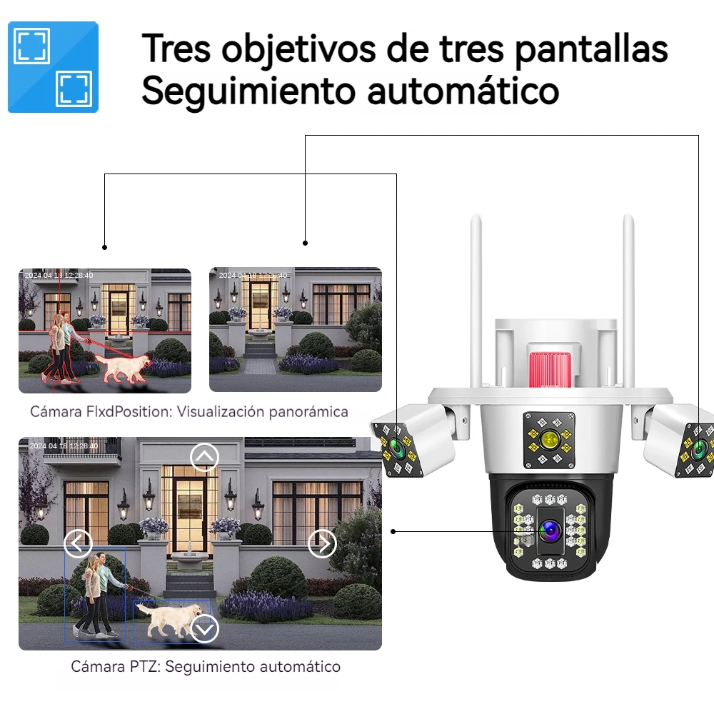 Linook 12MP 6K 3 lentes WiFi cámara de vigilancia CCTV cámara WiFi al aire libre cámara IP, protección de seguridad PTZ