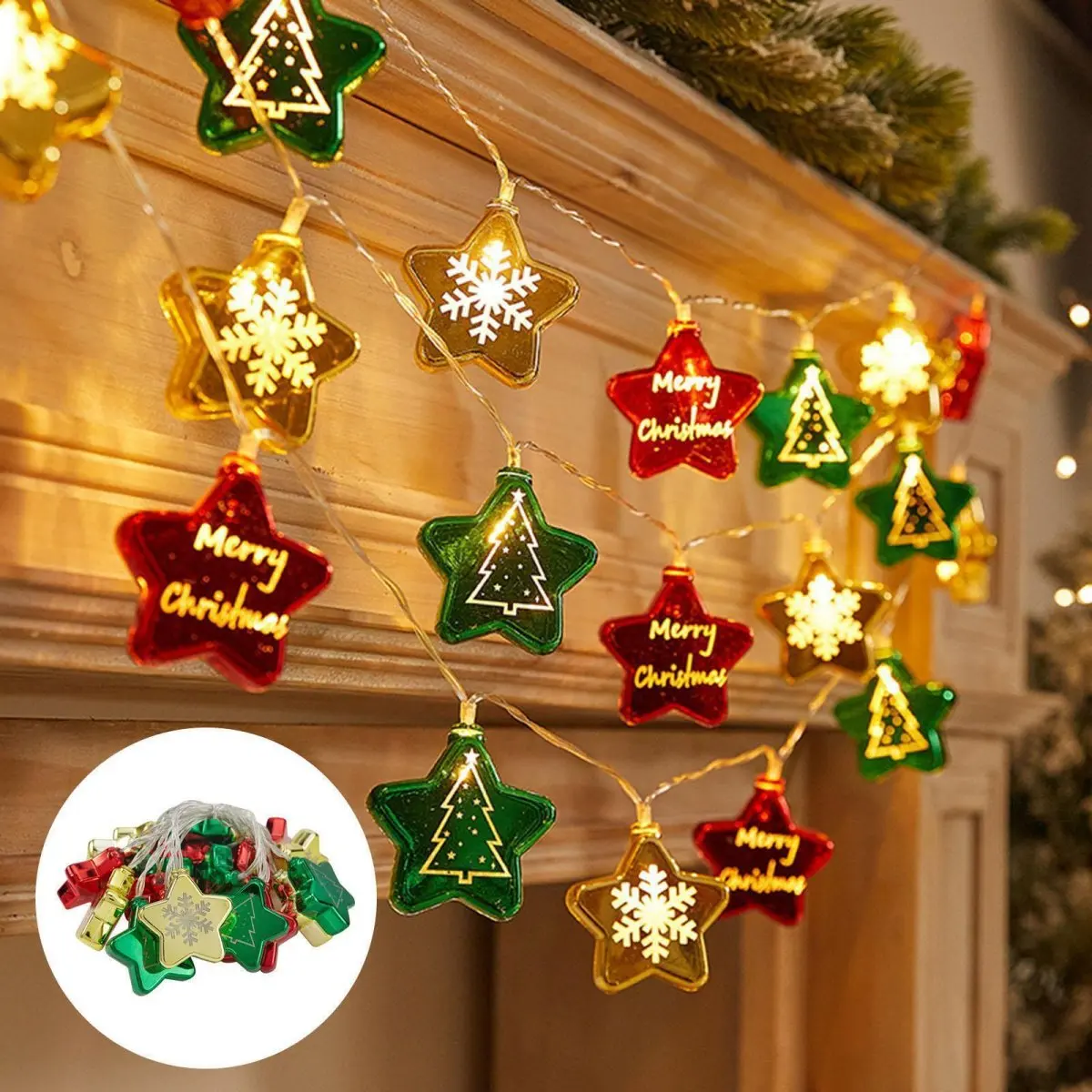Tira de luces LED galvanizadas para decoración navideña, cadena de luces con batería, ambiente de hadas para festividades navideñas, 10/20 LED, 1 unidad