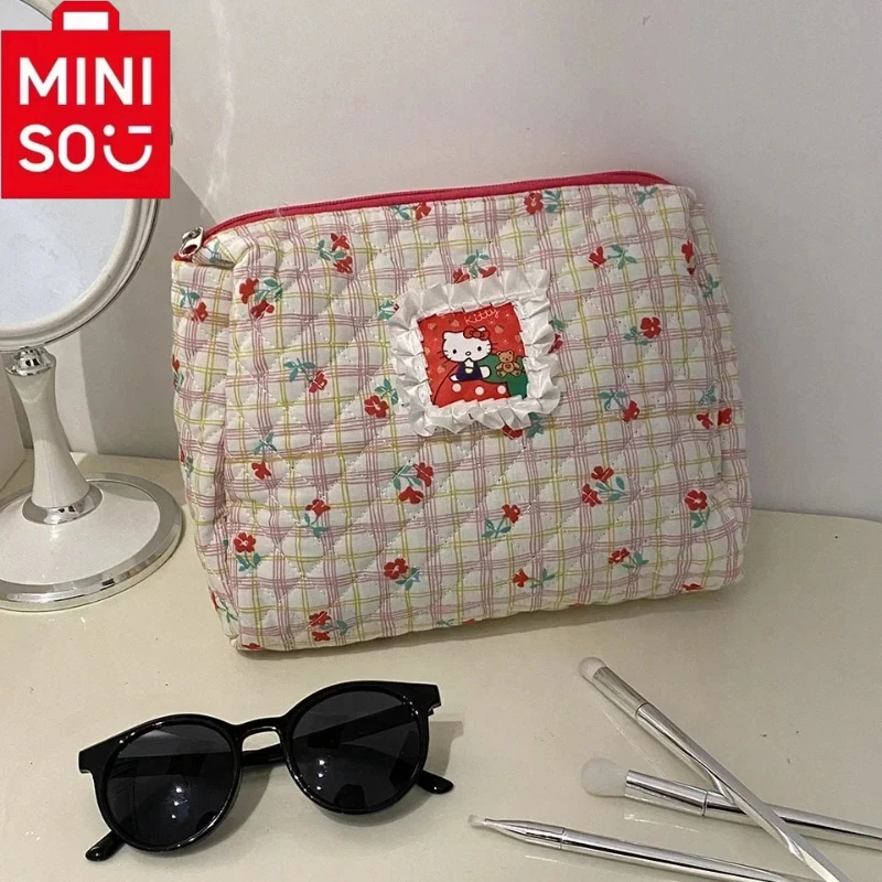 MINISO moda donna carino grande capacità stampe di gatti borsa per il trucco borsa da toilette portatile da viaggio Instagram da donna custodia per penne per studenti