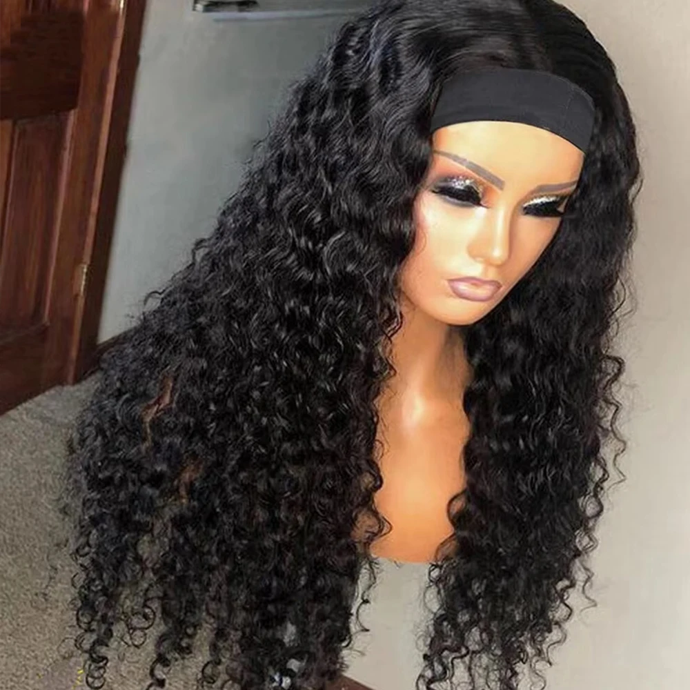 Headband Wigs Human Hair 28 30 32 Inch Water Wave Wigs 100% Real Hair Curly wig None Lace Front Wigs Full Machine Made Wigs