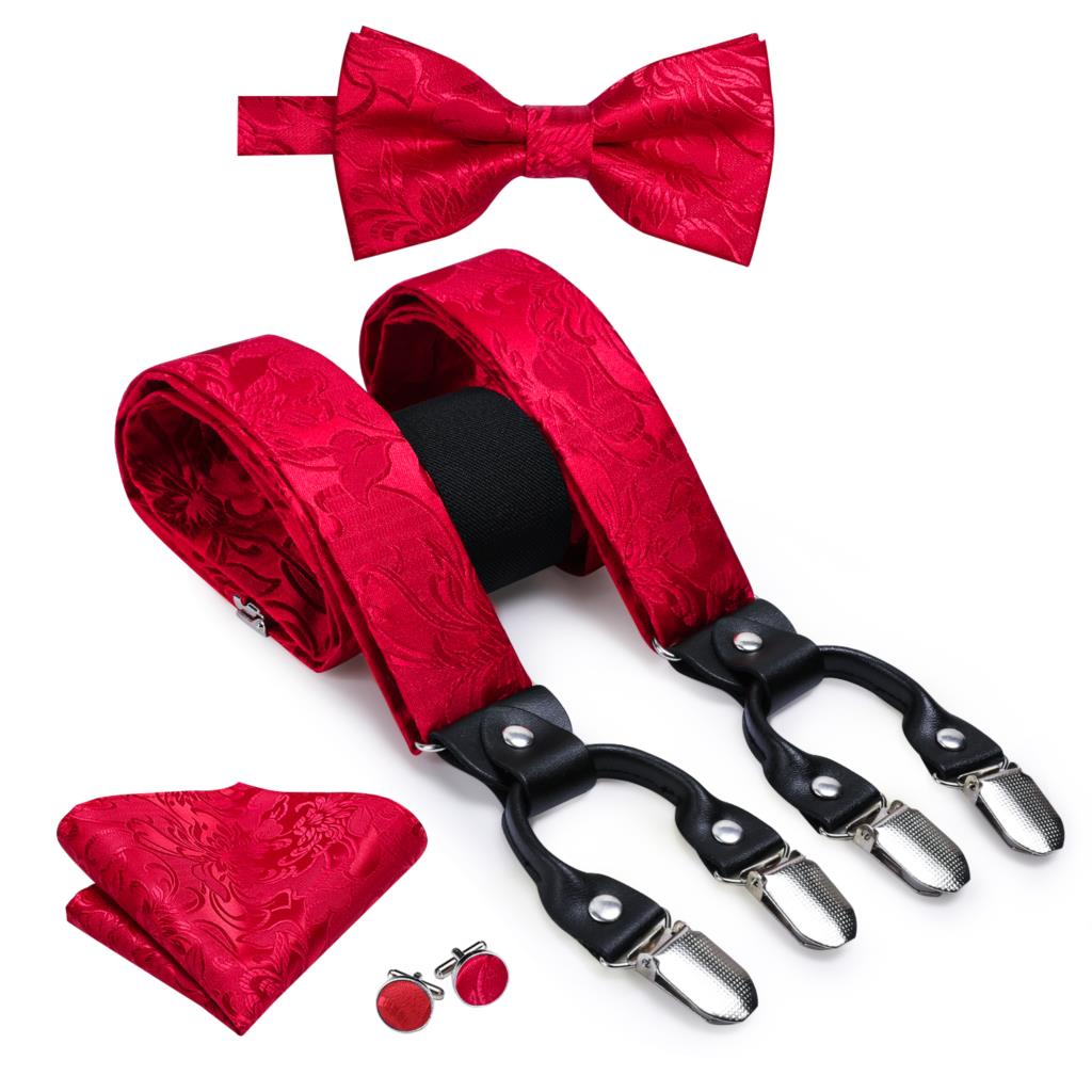 Dropshipping Jacquard Zijde Mens Bretels Bowtie Hanky Manchetknopen Set Verstelbare Jarretel Boog Groothandel Voor Mannelijke Bruiloft Business