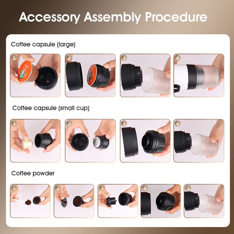 Cafetera Espresso portátil eléctrica inalámbrica para coche y hogar, cafetera para acampar, cafetera de viaje en polvo con cápsula 3 en 1