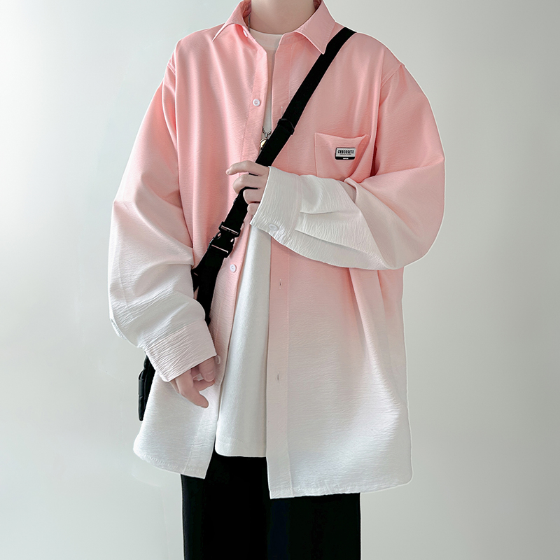 Camisa de hombre con gradiente plisado, camisas de manga larga, camisa holgada coreana, camisa informal de moda de gran tamaño, abrigo, ropa de alta calidad