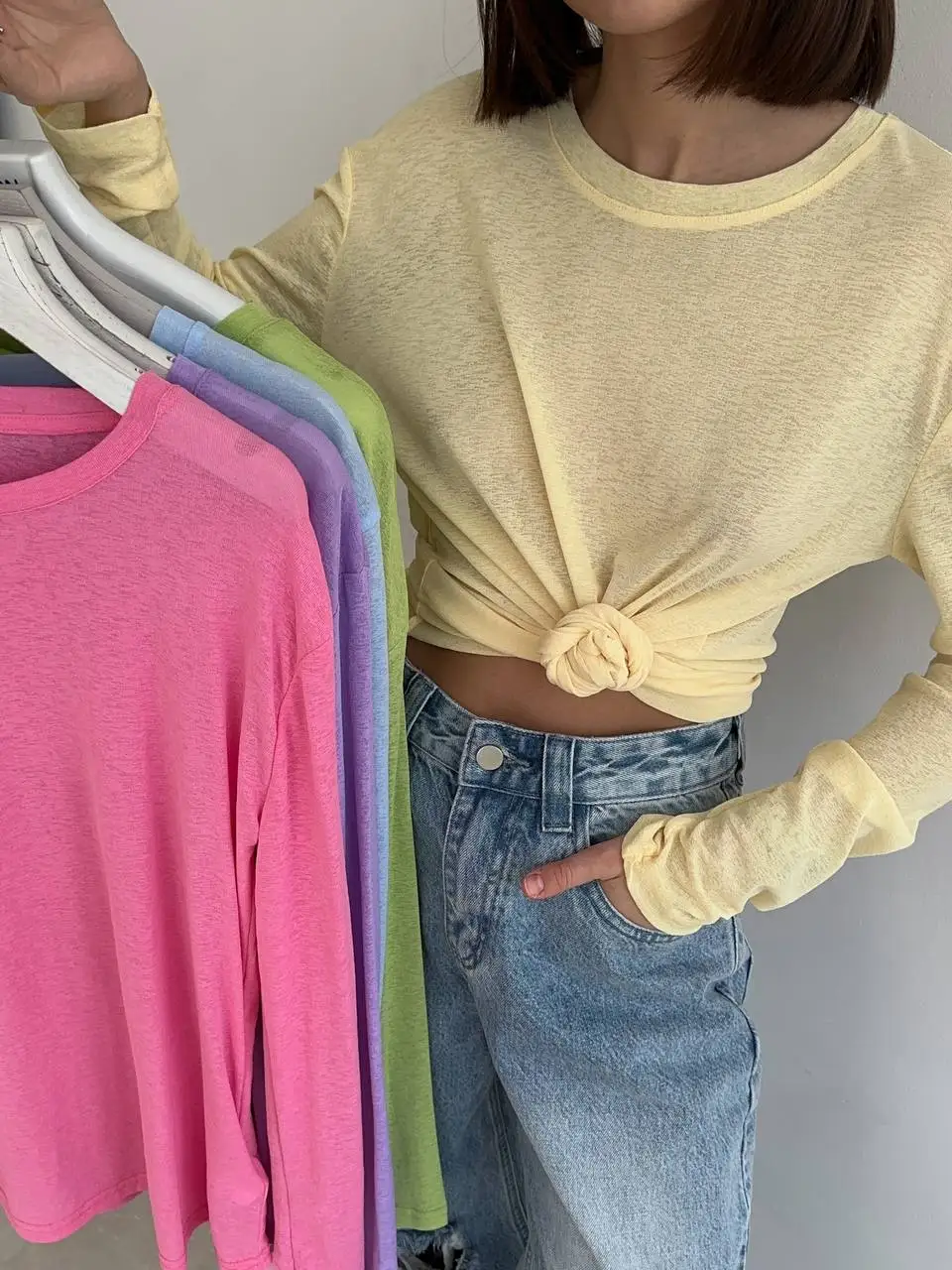 Hirsionsan 2025, camisetas básicas suaves para mujer, camisetas de verano y otoño de manga larga con parte inferior holgada, camisetas informales de punto suaves para mujer