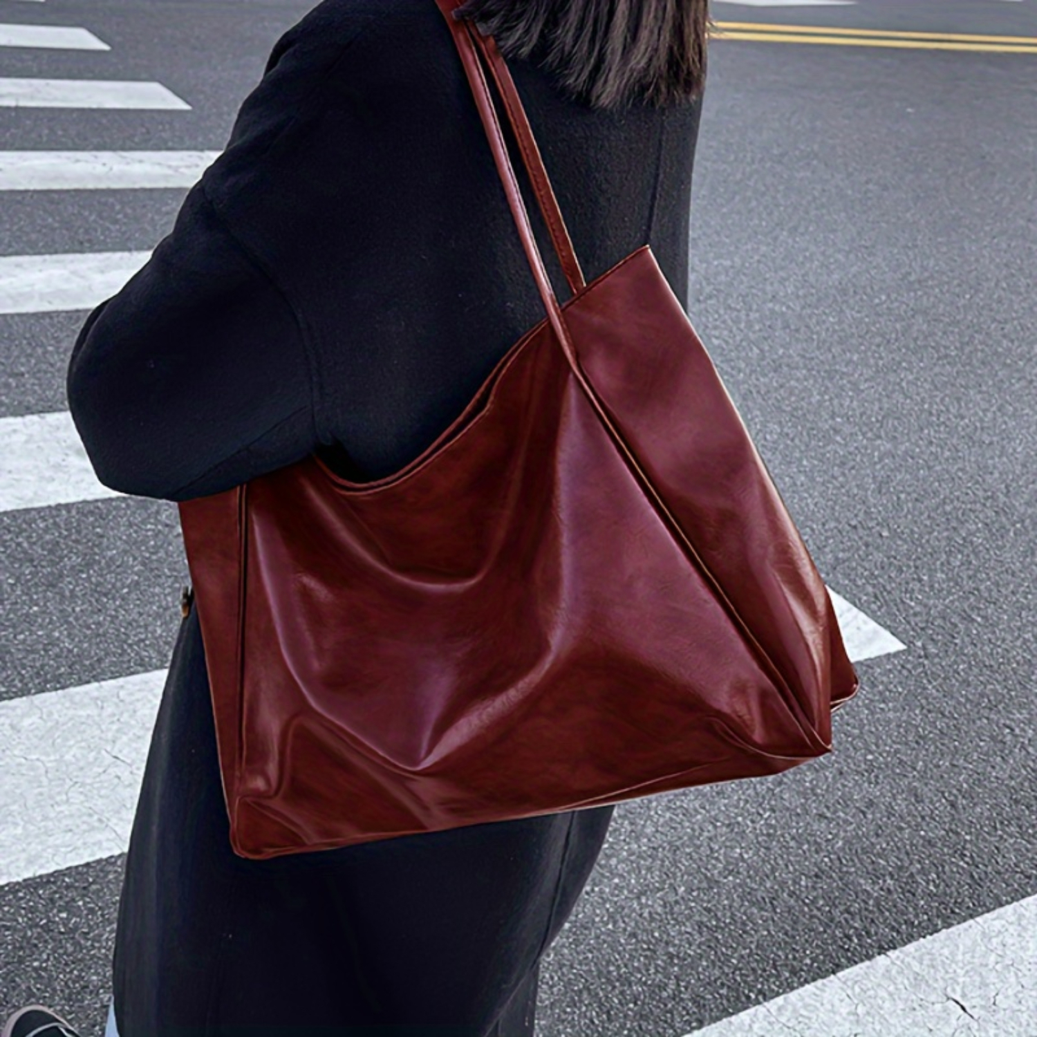 Bolsa de ombro feminina de couro de gado da moda de grande capacidade