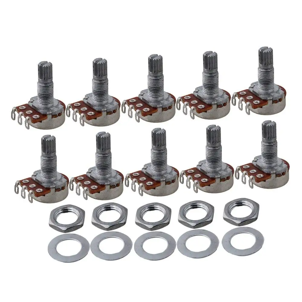10 Chiếc Ngắn Trục 15Mm Tuyến Tính Nồi Đàn Guitar Màu Chiết Áp A10k A100K A250K A500k B25K B100K B250K B500K Cho đàn Guitar Điện