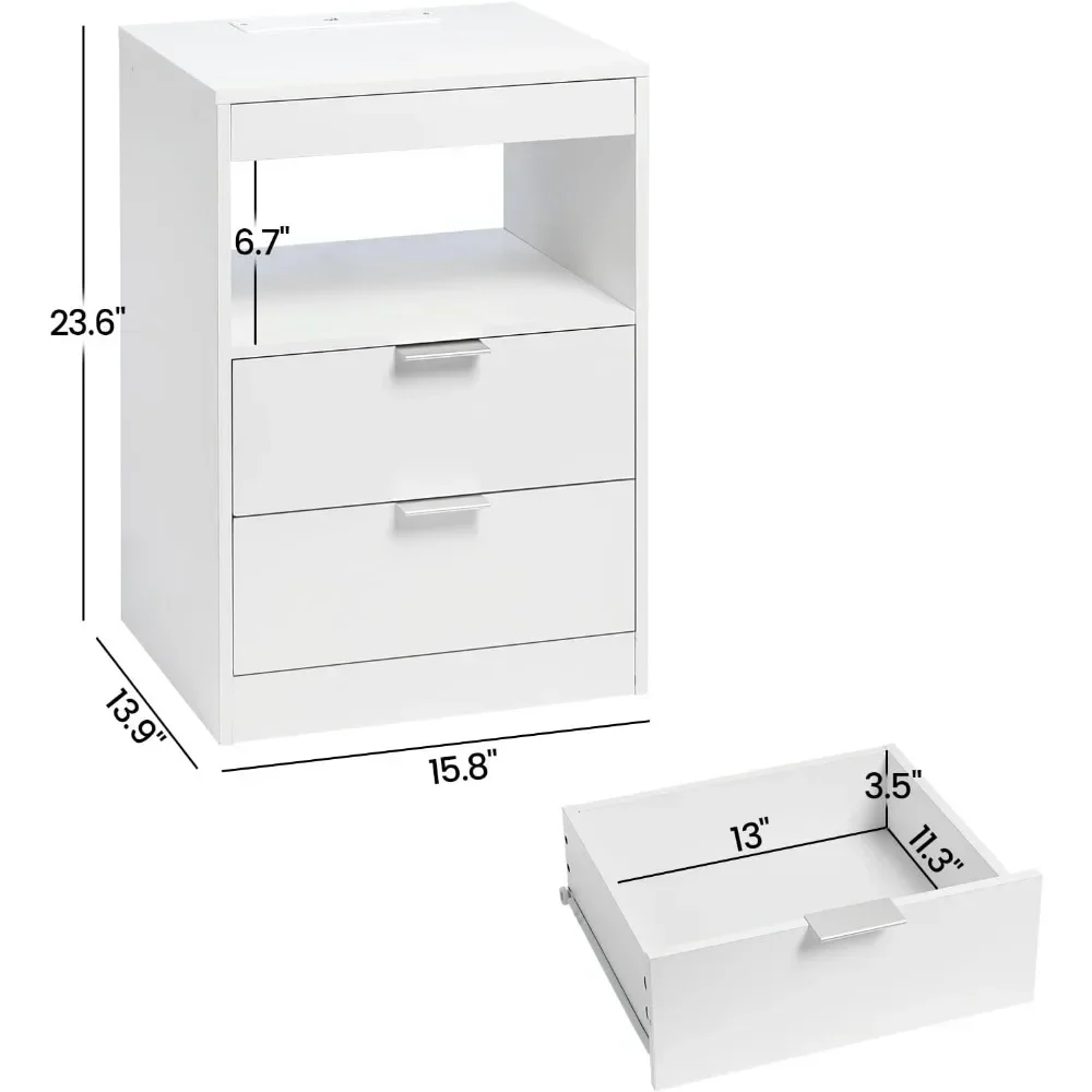 LED Nightstands  Nightstand with Wireless Charging Station 2 Drawers, Modern Bedroom End Side Table with LED Lights