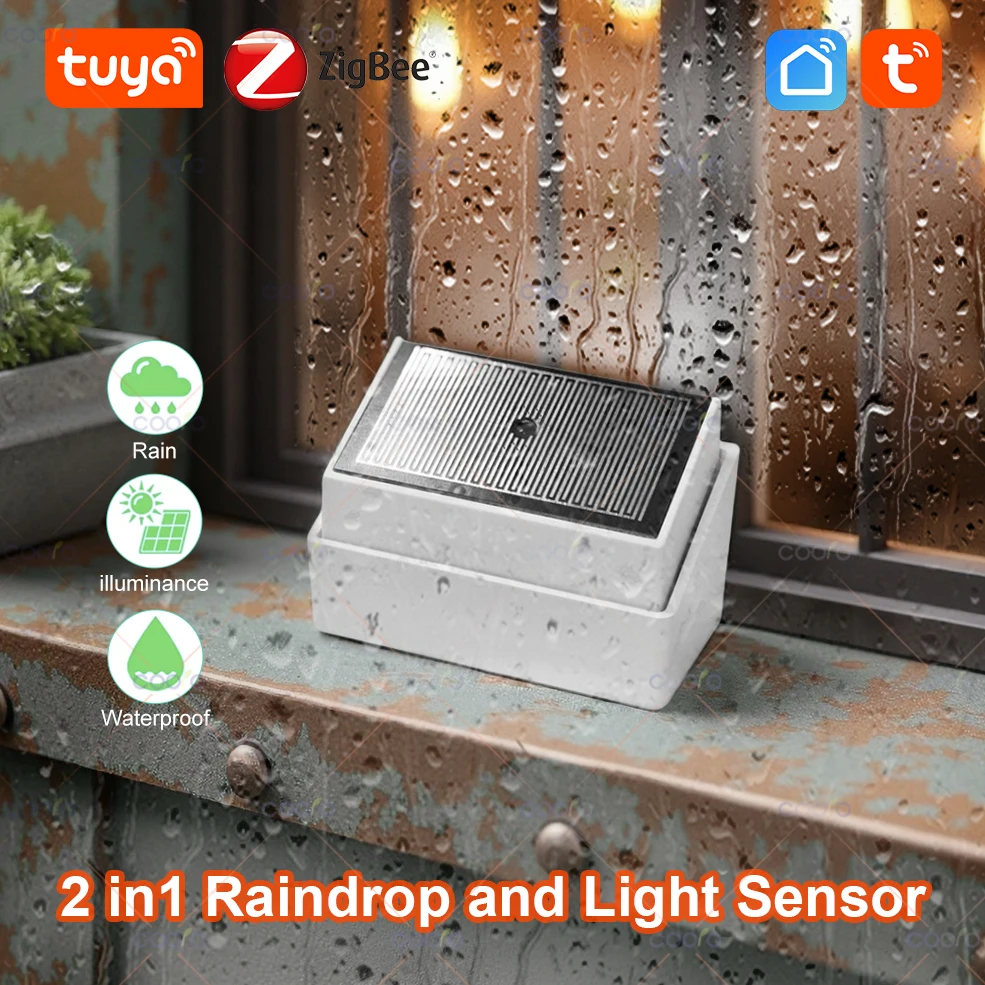 Smart Tuya Zigbee Regentropfen-Erkennungssensor mit Lichtdetektor, IPX4 wasserdichter Regenwasserdetektor für die Außenautomatisierung