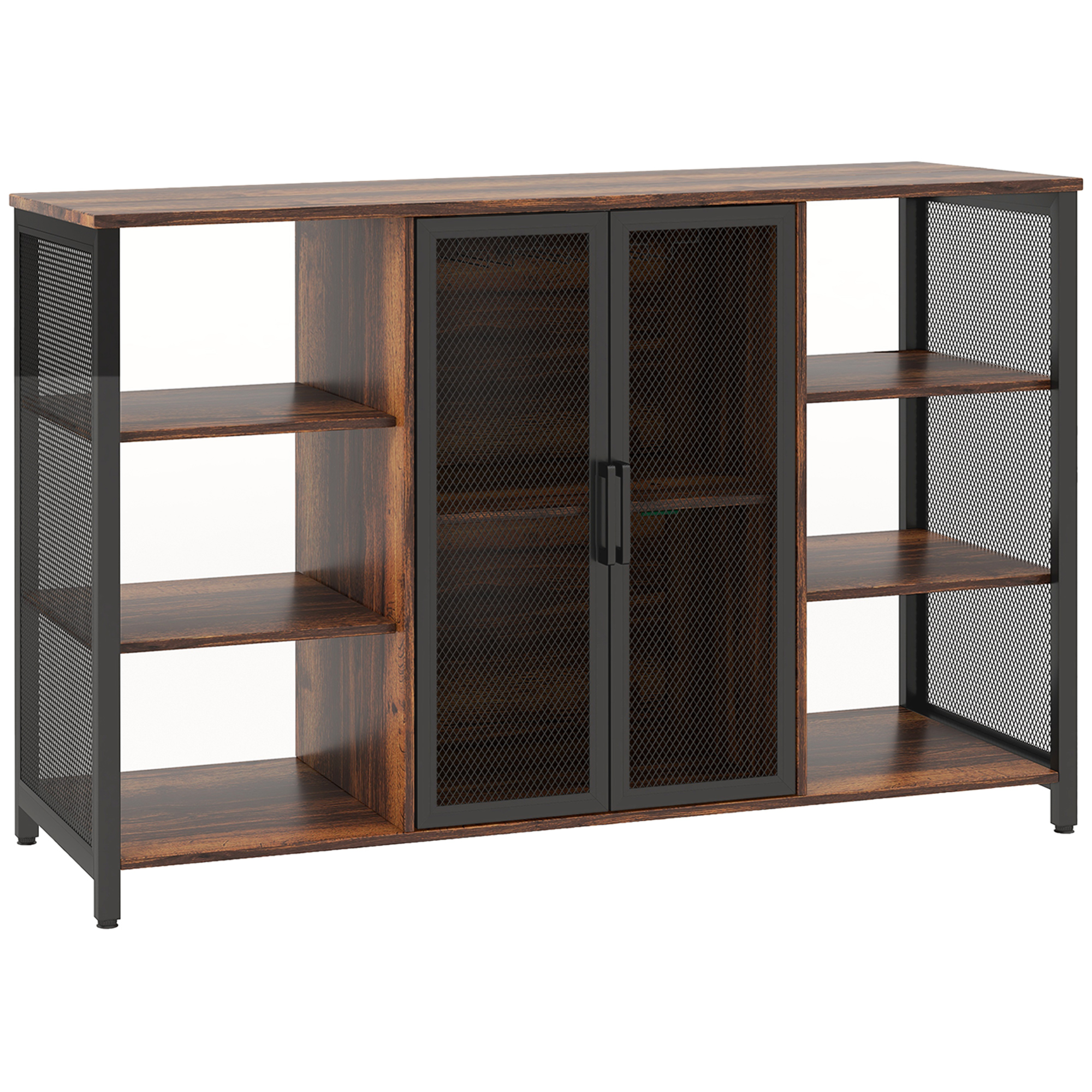MCOM Buffet de cuisine industriel avec 6 étagères ouvertes, 120x40x76 cm Marron