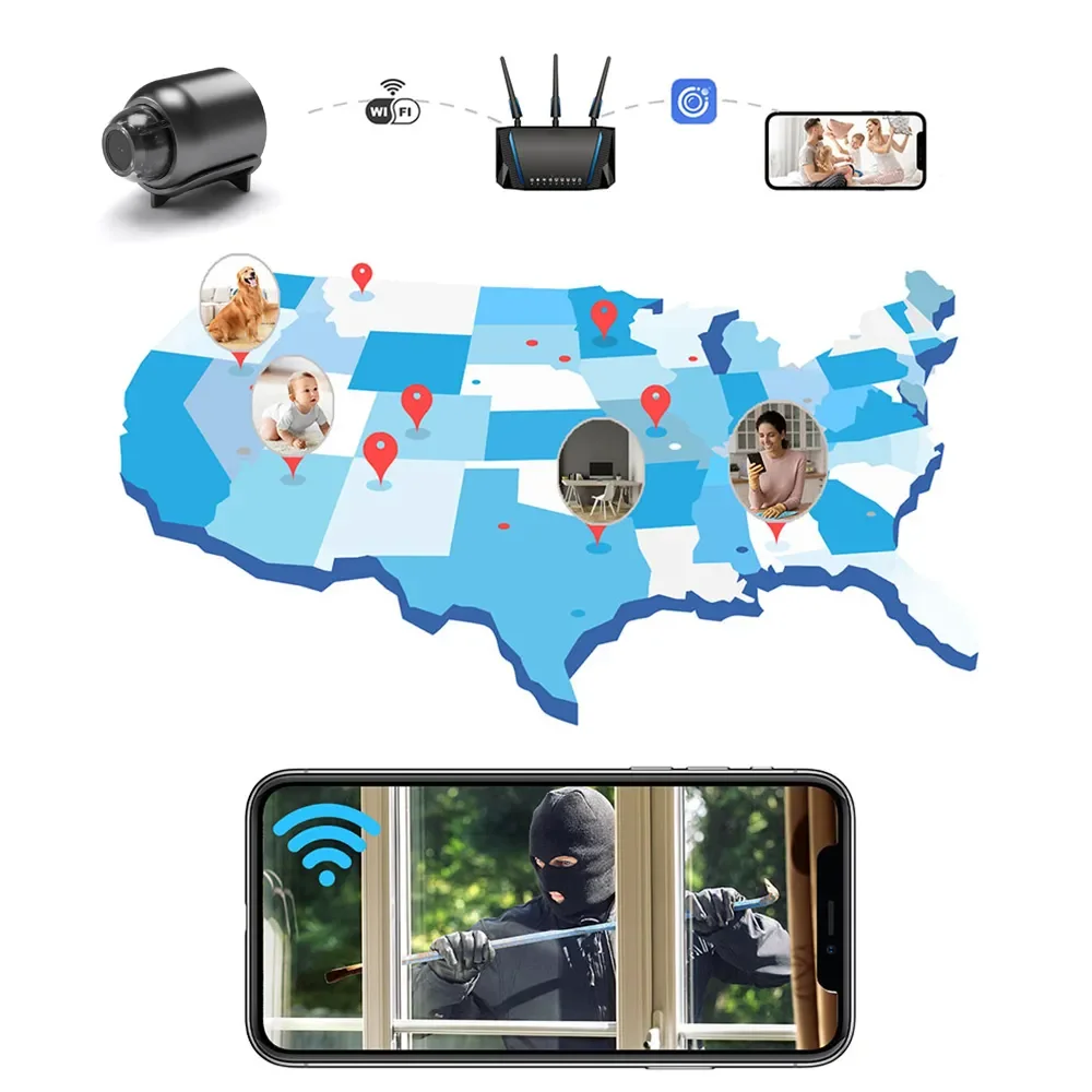 ミニワイヤレスHDナイトビジョンカメラ,wifi,リモコン,子供,ペット,監視,家庭,x5