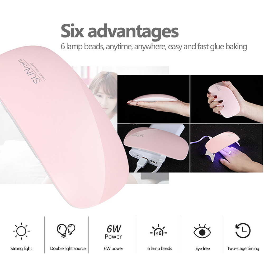 YIKOOLIN Mini ratón Gel uñas 6W lámpara de secado de esmalte portátil 6 LED UV lámpara de manicura hogar USB máquina de fototerapia de uñas