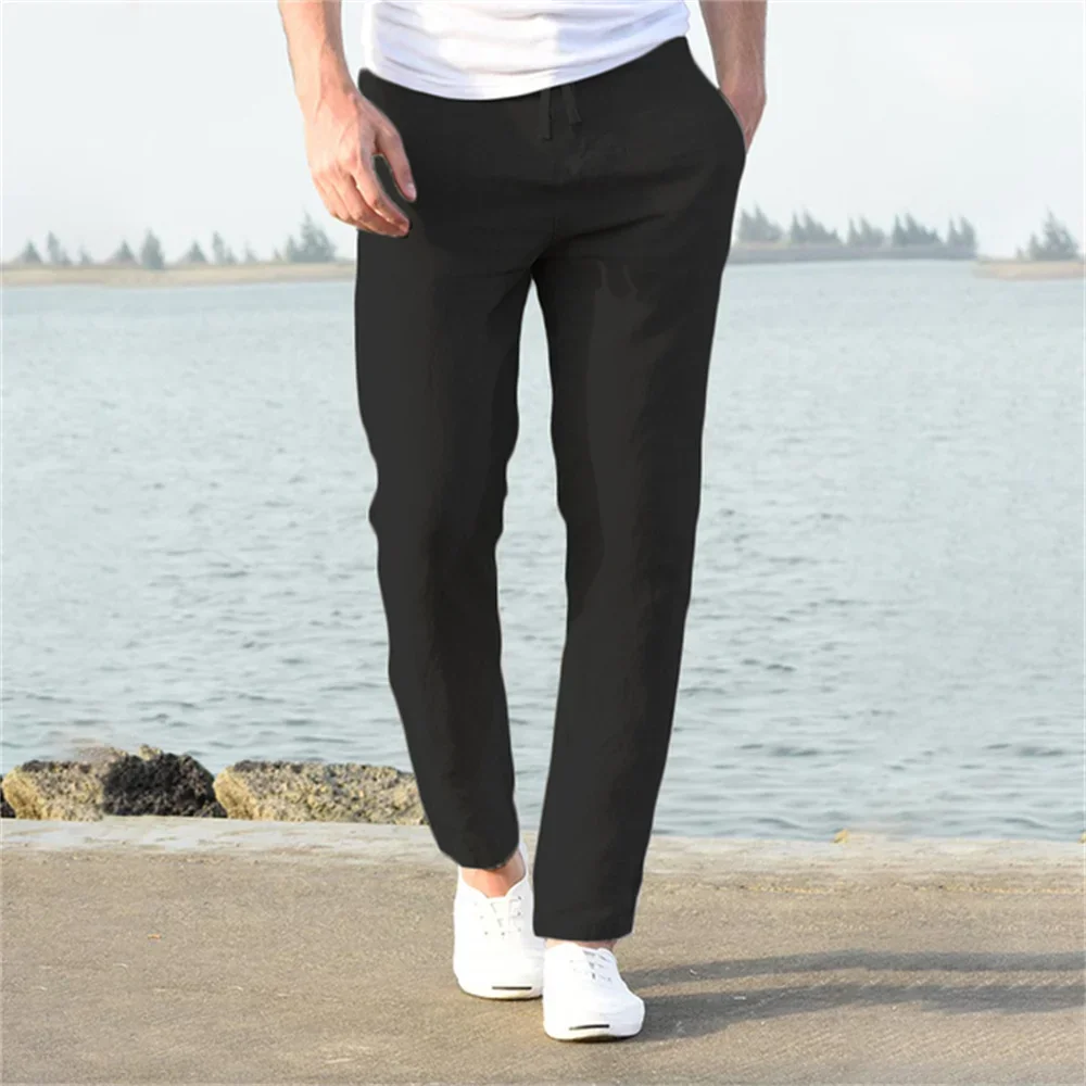 Männer Baumwolle Leinen Hosen Männlichen Herbst Neue Atmungsaktive Einfarbig Leinen Hosen Fitness Streetwear S-3XL