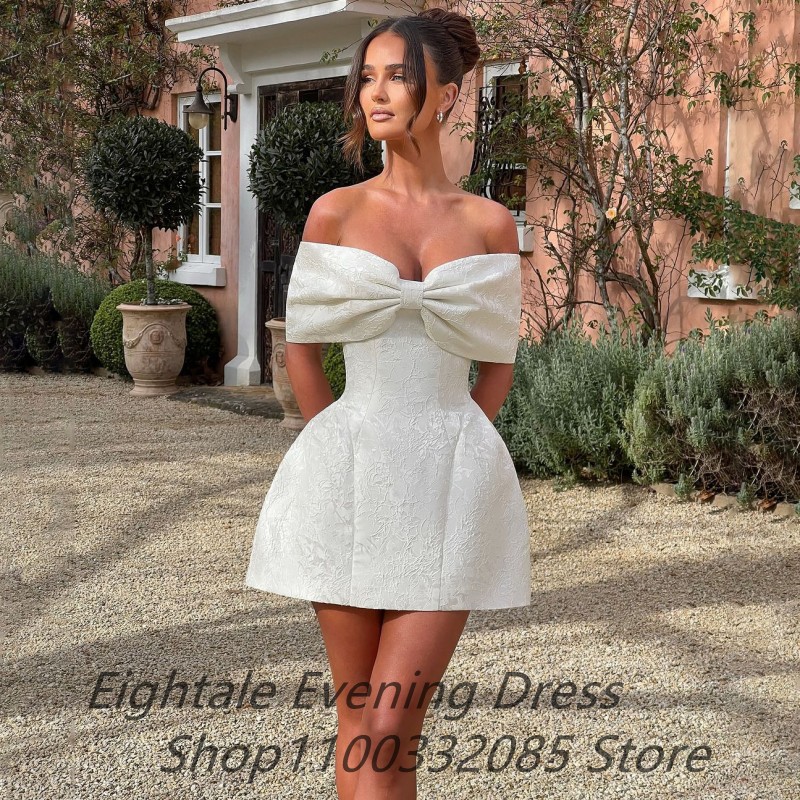 Mini Wedding Dresses 2025 Bohemian Bridal Gowns Lace Bow Wedding Dress Off Shoulder Short Simple Robe De Mariage Customized