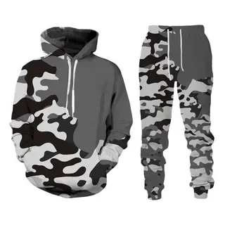 Conjuntos de sudadera con capucha de camuflaje para hombre, conjunto de chándal con estampado 3D, Sudadera con capucha y pantalones para hombre, conjunto de 2 uds, ropa deportiva informal de gran tamaño para exteriores