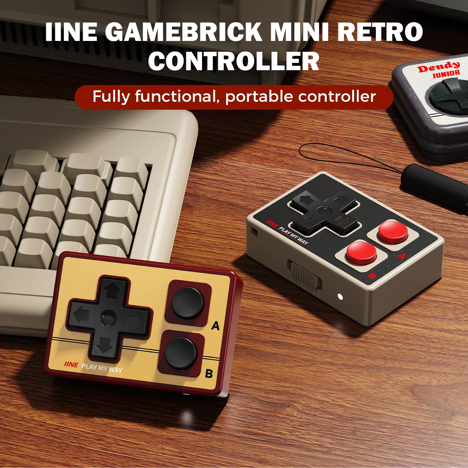 IINE Gamebrick Mini Retro Controller/Portable controller/10-hour long battery life/Multi-platform compatibility/Supports mouse a