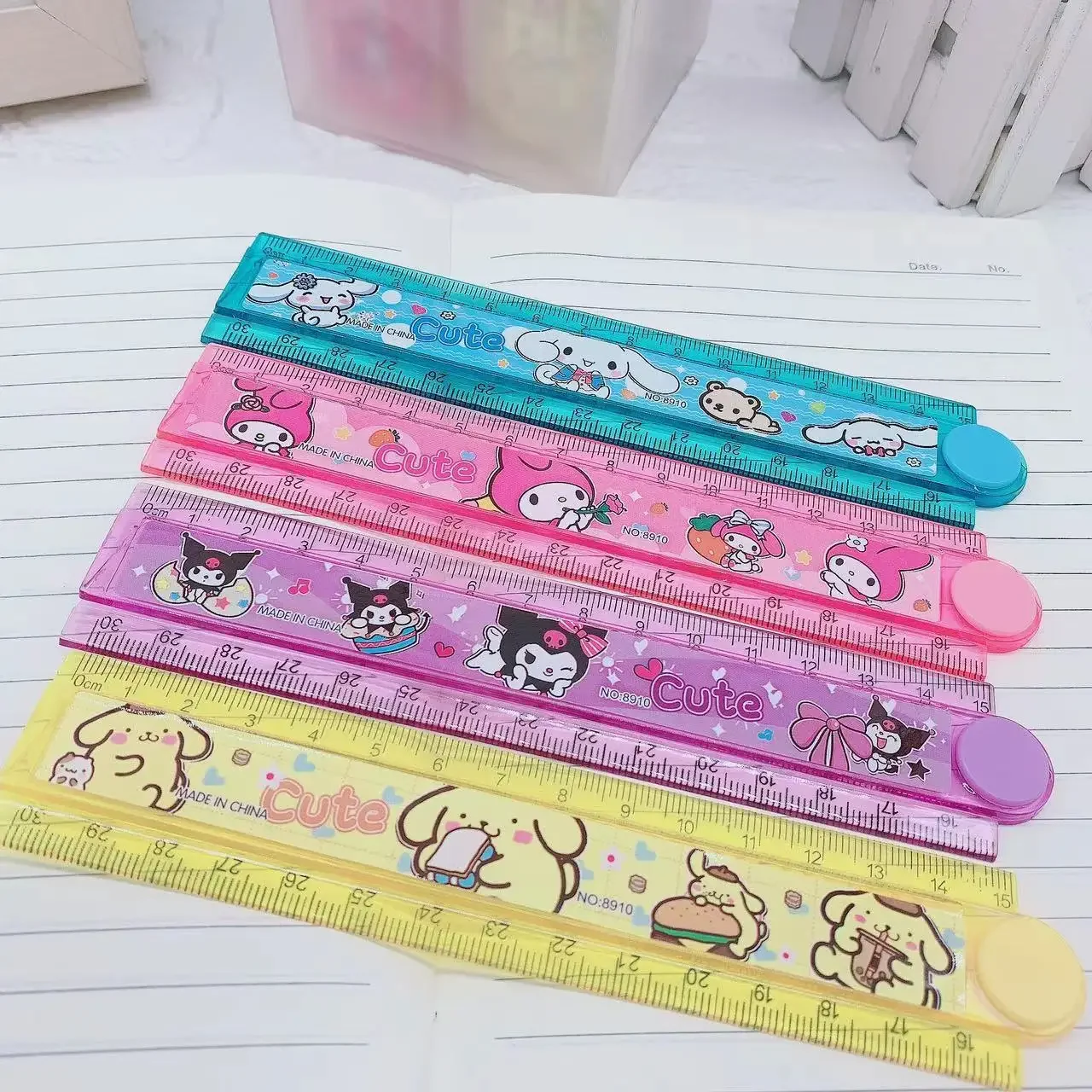 4pcs Cartoon Kuromi Image Rotating Folding Ruler 30cm Kawaii Melody Pochacco Student Multi Functional Ruler Stationery
