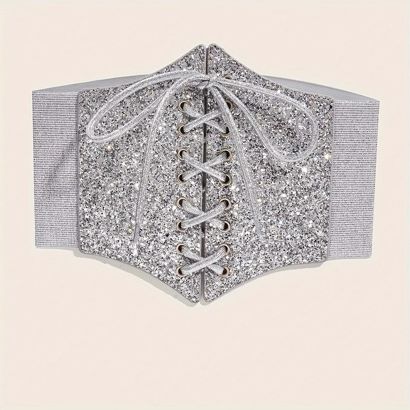 Women Silver Vintage Corset Belt Punk Sequin Wide Waistband Lace-up Cummerbunds Womens Dresses Elastic Girdles Decorative Corset
