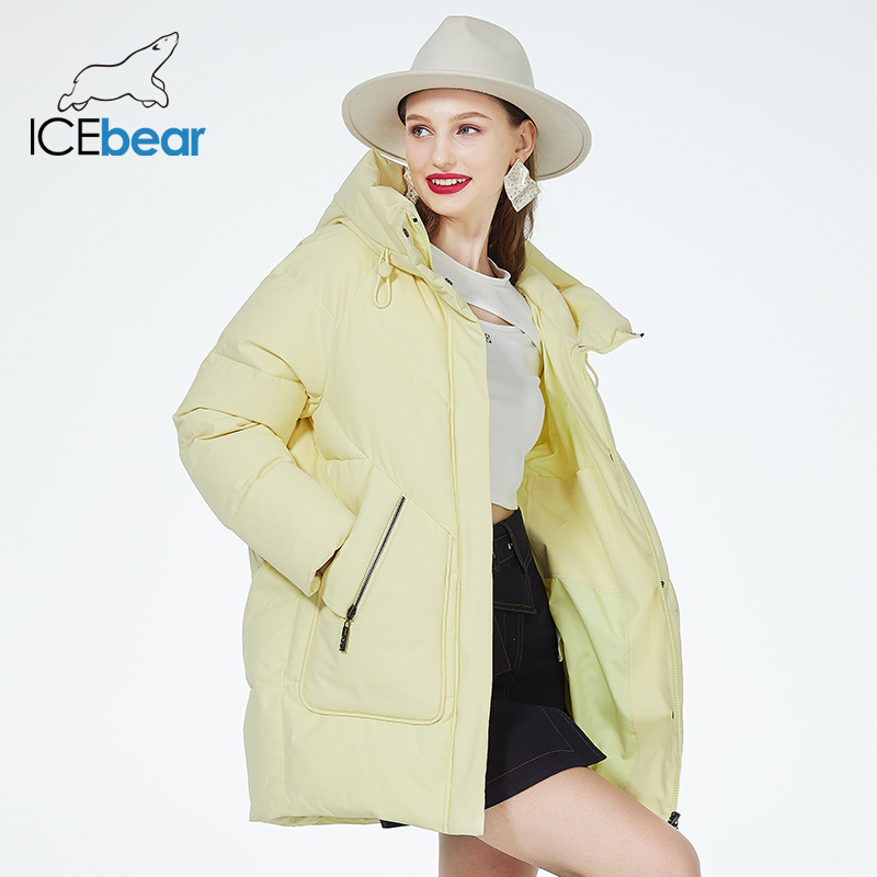 Icebear 2023 nova jaqueta feminina de inverno puffer comprimento médio casual com capuz à prova de vento casaco de algodão roupas de marca gwd3922i