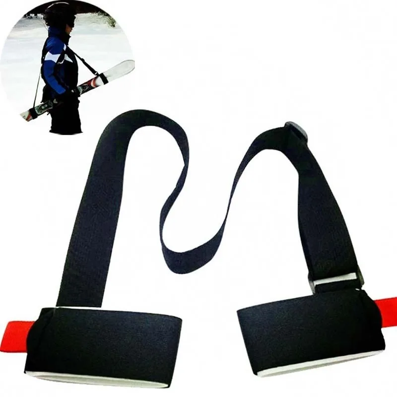 ไนลอน Skiing POLE ไหล่ Hand Carrier Lash สายรัดปรับ BUCK HOOK LOOP ปกป้องไนลอนสีดําสกีสายคล้องกระเป๋า