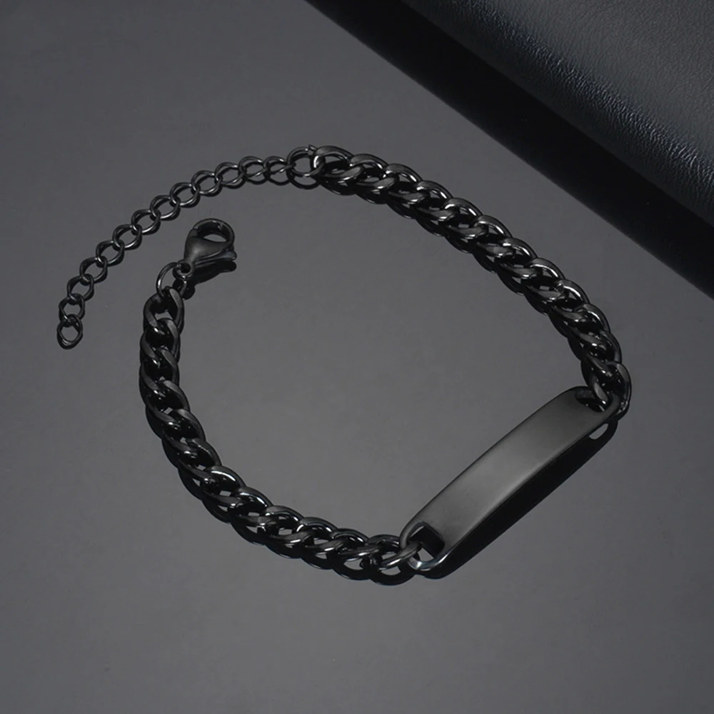 โลโก้ที่กําหนดเองชื่อแกะสลักสร้อยข้อมือส่วนบุคคลป้ายสแตนเลสหนา Hand CHAIN คู่ที่กําหนดเองผู้ชายผู้หญิงเครื่องประดับของขวัญ