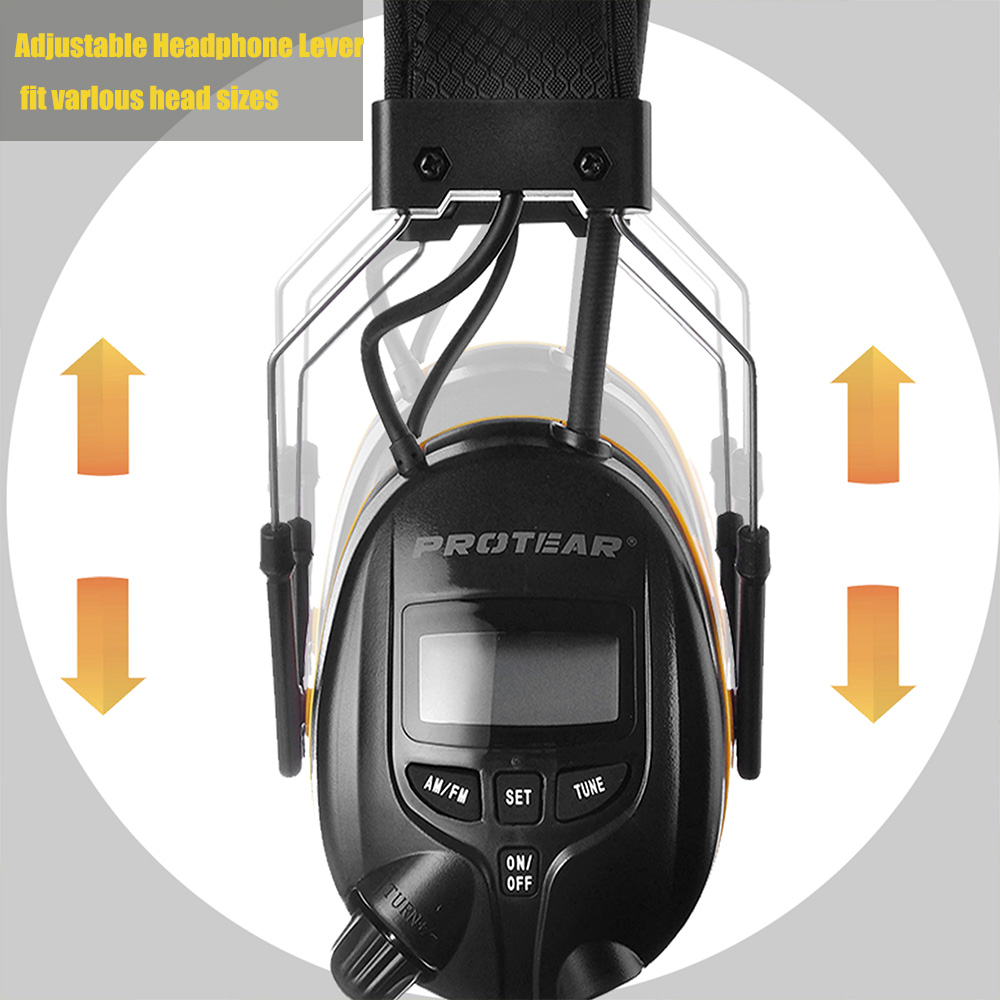 PROTEAR AM FM Radio Auriculares con pantalla digital NRR 25dB Protección auditiva Reducción de ruido Orejeras de seguridad para cortar