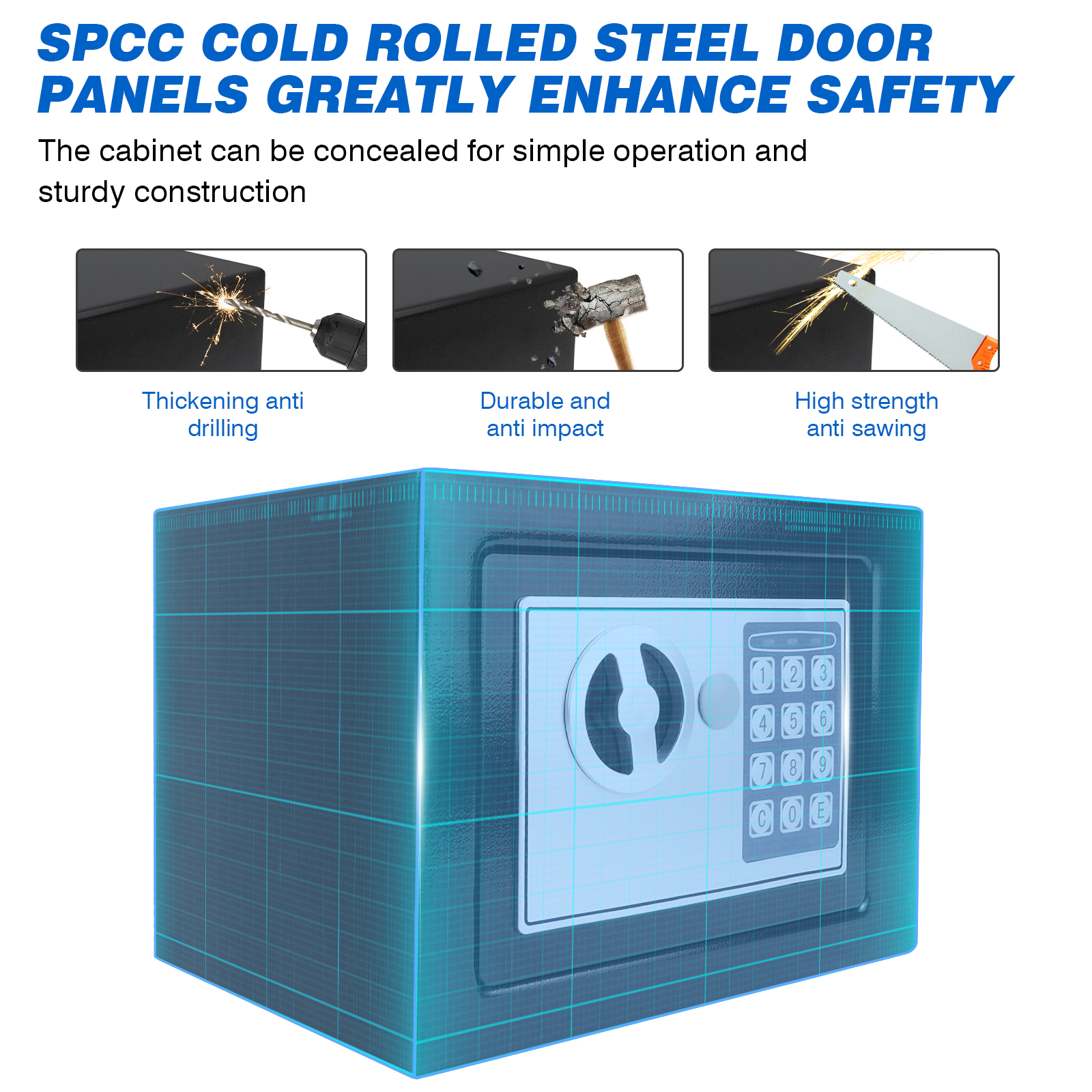 Safes for Home Fireproof Waterproof with 2 Manual Override Keys,Security Safe Cash Box with Double Digital Keypad and Key