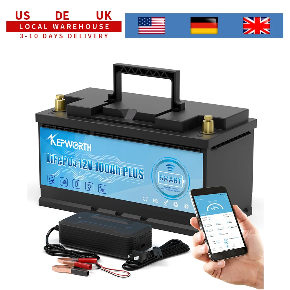 KEPWORTH 12V 100Ah LiFePO4 akumulatory klasy A akumulatory do przechowywania na zewnątrz/domu akumulatory litowo-żelazowo-fosforanowe