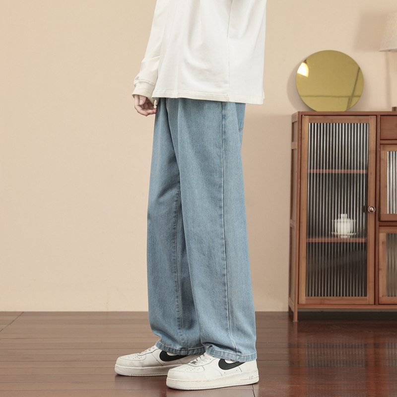 2023 neue Koreanische Mode Für Männer Casual Ankle-Länge Jeans Klassische Mann Gerade Denim Breite bein Hosen Hellblau grau Schwarz 3XL