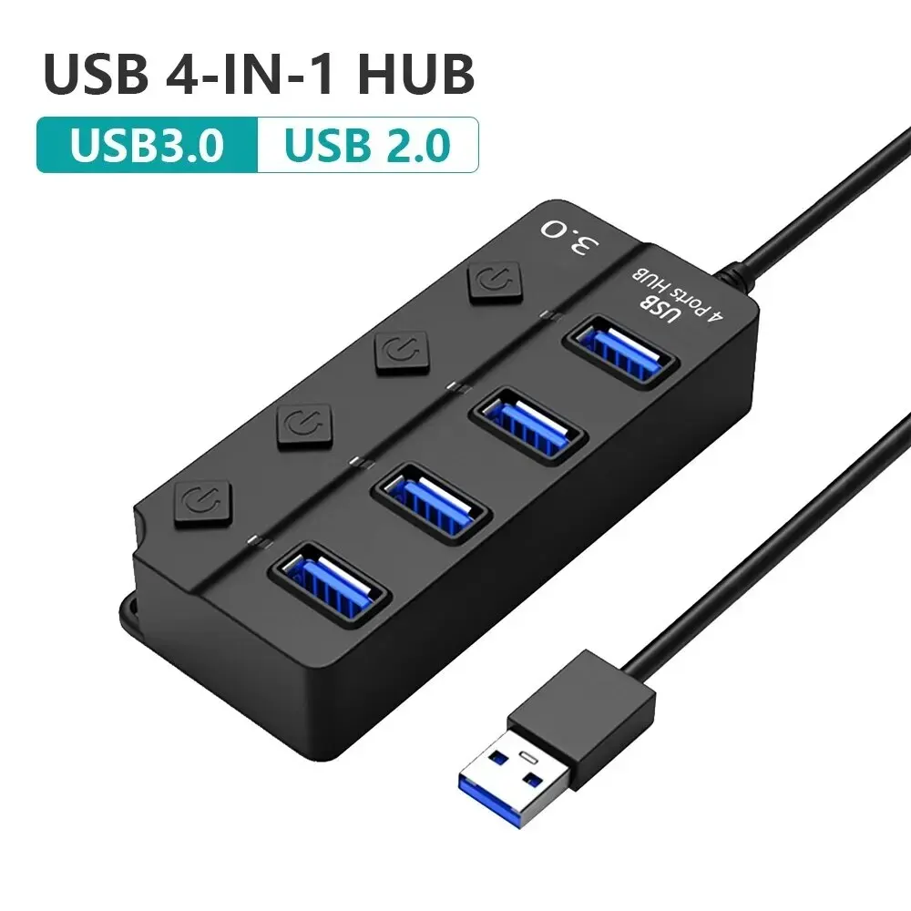 Hub USB 2.0 4-en-1, Ré partiteur USB 3,0, Adaptateur Multi port, Interrupteur d'alimentation Indé pendant, Rallo nge de c? ble de 3