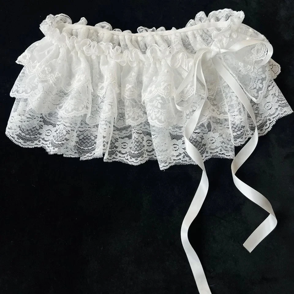 เกาหลี Ins Blogger ที่ไม่ซ้ํากันลูกไม้ Layered Gauze กระโปรงลูกไม้ Trim A-Line สั้นผ้ามินิเอวกระโปรง Harajuku สาวกระโปรงสีขาว