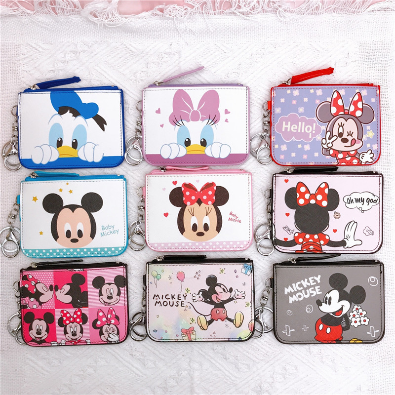 Disney Mickey Minnie Maus Karten halter Donald Daisy Ente Pu Leder Münz geldbörse Karten tasche Mini ID Karten halter Clutch Brieftasche