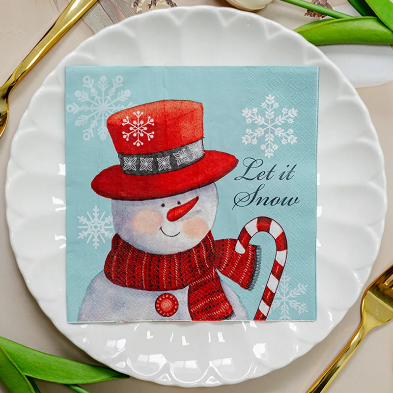 10/20pcs 33*33cm 2-Ply Christmas Snowman Printed Paper Napkins Party Decorative Paper Placemats Butterfly Bone Bart Paper