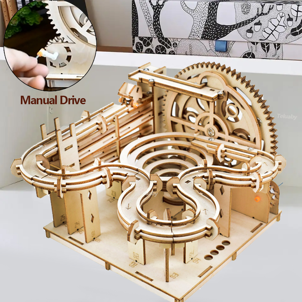 3D ปริศนาไม้ DIY คู่มือเครื่องกลชุดประกอบของเล่น Marble Run ชุด 4 ลูกสําหรับเด็กผู้ใหญ่ของขวัญ
