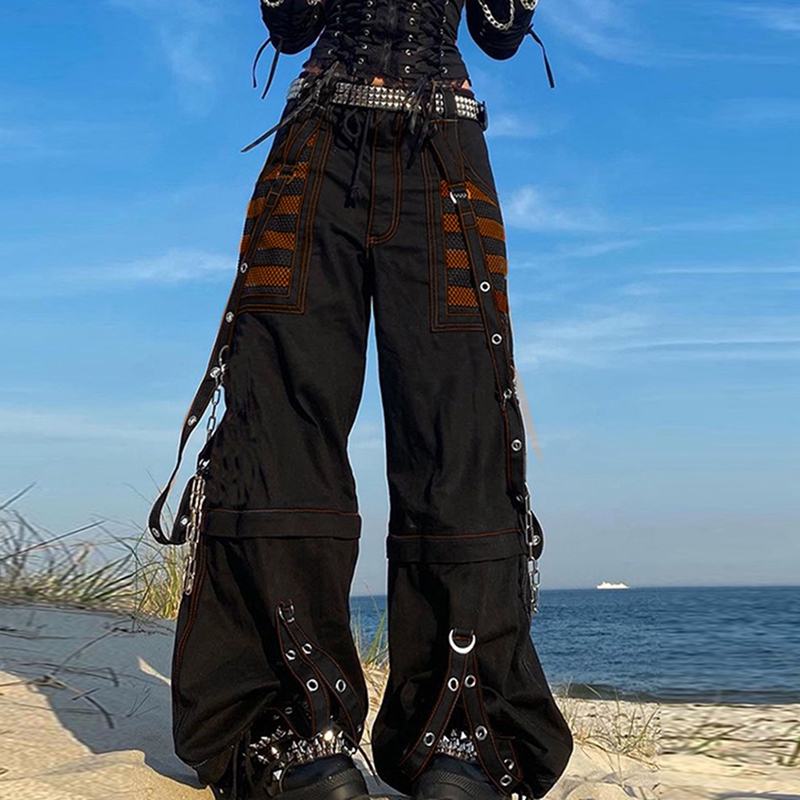 パンクスタイル Y2k Wid レッグデニムパンツ E-girl ゴシックルーズズボンサイバーグランジカーゴパンツ原宿ハイウエストだぶだぶのジーンズ女性