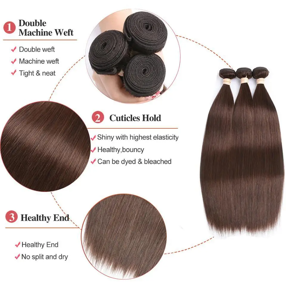Pure-สีตรงเส้นผมมนุษย์สาน1/3/4Pcs บราซิลเส้นผมมนุษย์รวมกลุ่ม Double Weft สีน้ำตาลตรงเส้นผมมนุษย์ extension
