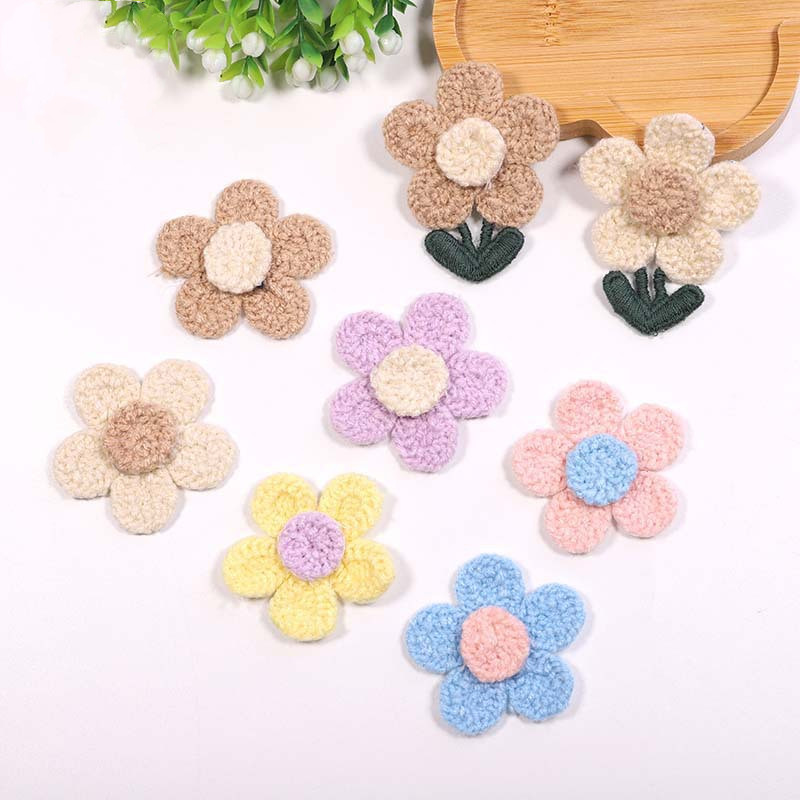  10 個の新しい 3D リーフウール 5 枚の花びらの花パッチ DIY 縫製穴パッチ漫画の花の布パッチステッカー