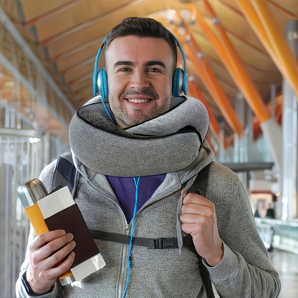Cuscino da viaggio ergonomico a forma di U da 1 pezzo – Supporto per il collo morbido e resistente per aeroplani, treni, automobili e pisolini in ufficio – Cuscino portatile