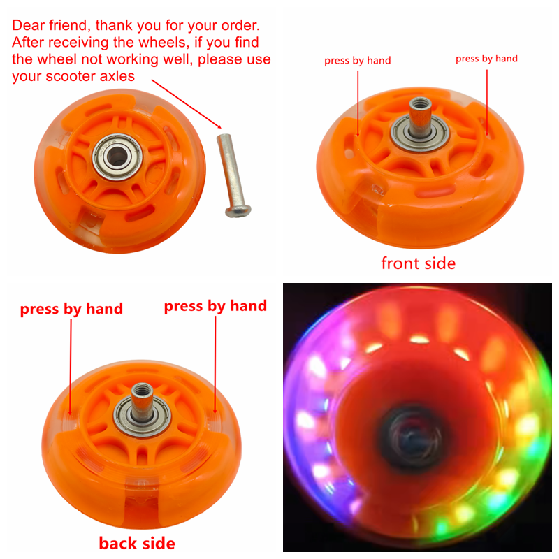Roda de scooter infantil piscando roda de iluminação 80mm 100mm 120mm roda pu para crianças scooter