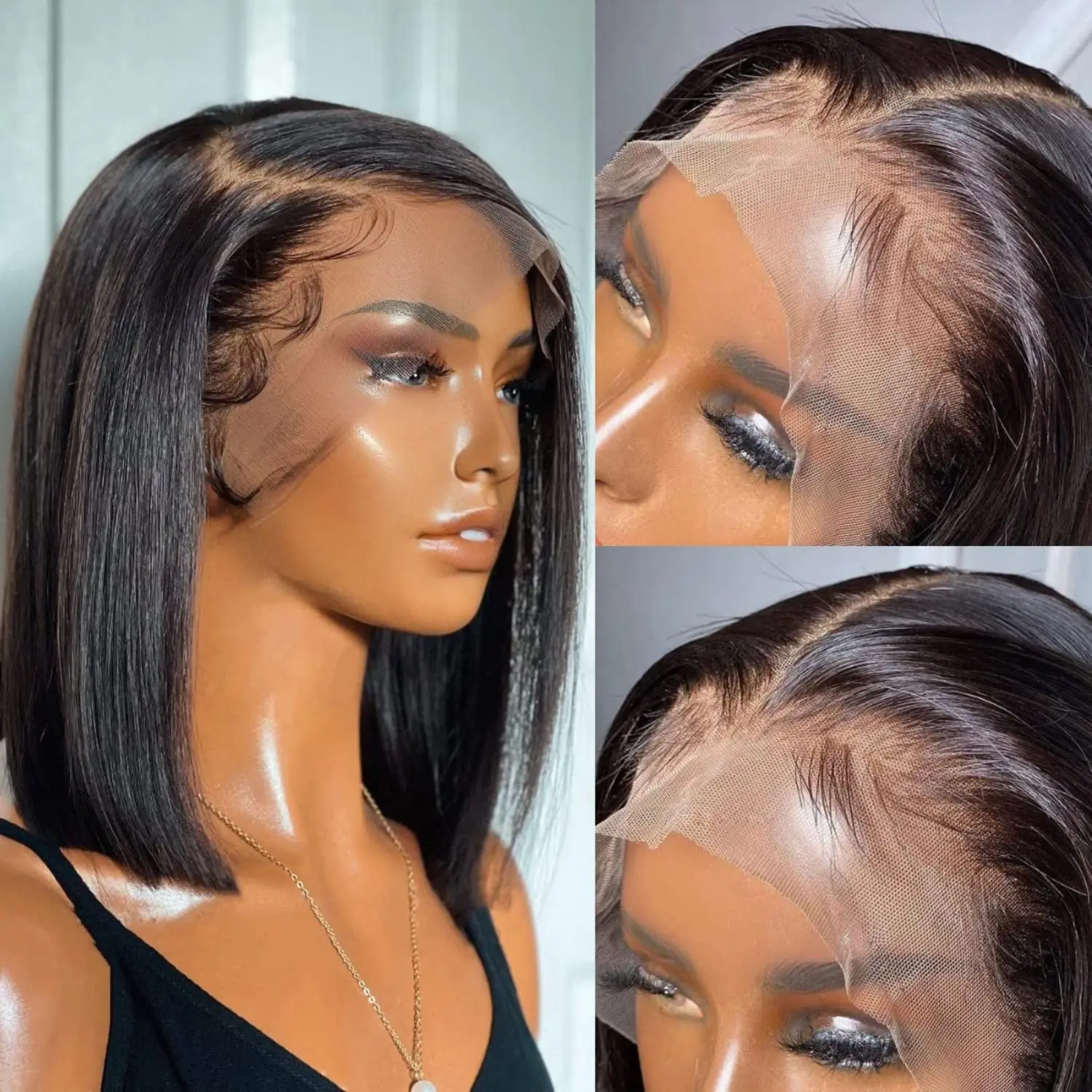 Parrucca Bob da 12 pollici per capelli umani 13x4 parrucche anteriori in pizzo dritto capelli umani densità 180% 15A parrucche Bob diritte per donne nere pre pizzicate