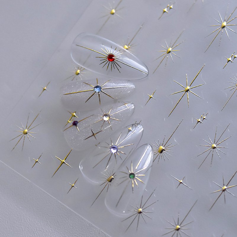 Gold Silver Star Laser Pink Colorful Glitter Starlight Sparkle Rhinestones Relief Nail Art Decorations Stickers Manicure Decals